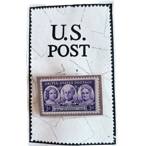 Stamp Brooch Pin "3 Cents US Progress of Women" 1 3/8" x 1 7/8" - Picture 1 of 6